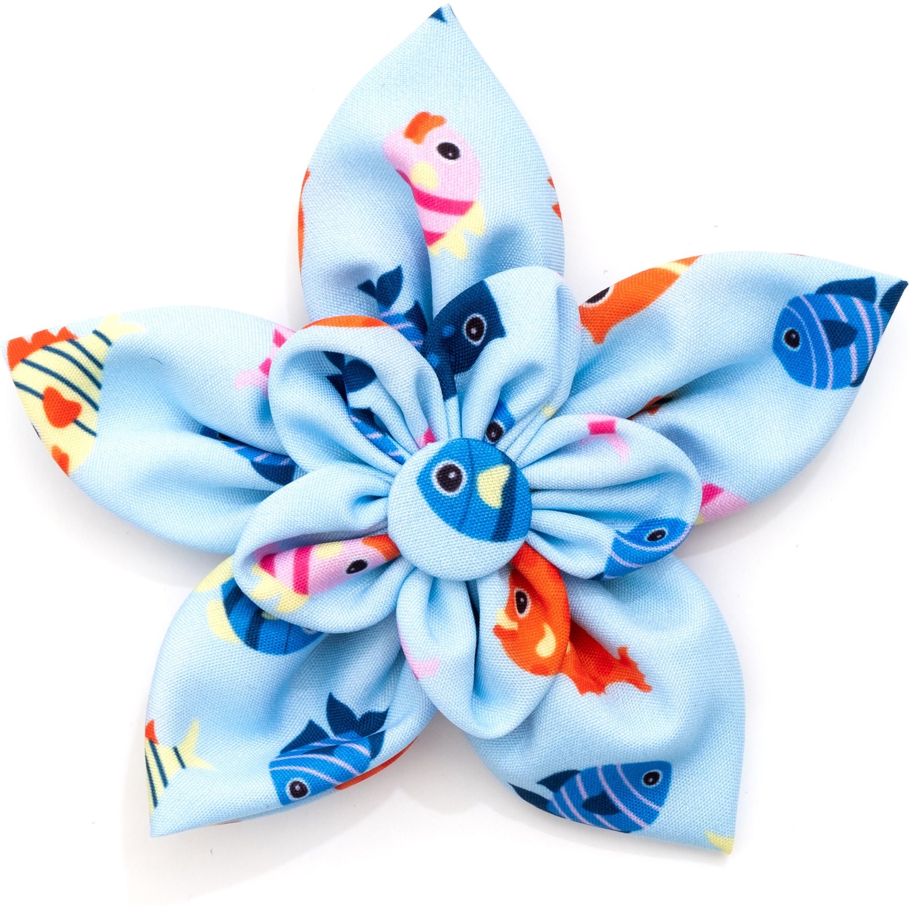 The Worthy Dog Fishy II Flower Dog Collar Accessory, Blue, Small