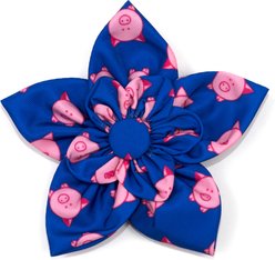 The Worthy Dog Wilbur Pig Flower Dog Collar Accessory, Blue, Large