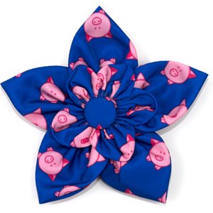 The Worthy Dog Wilbur Pig Flower Dog Collar Accessory, Blue, Small