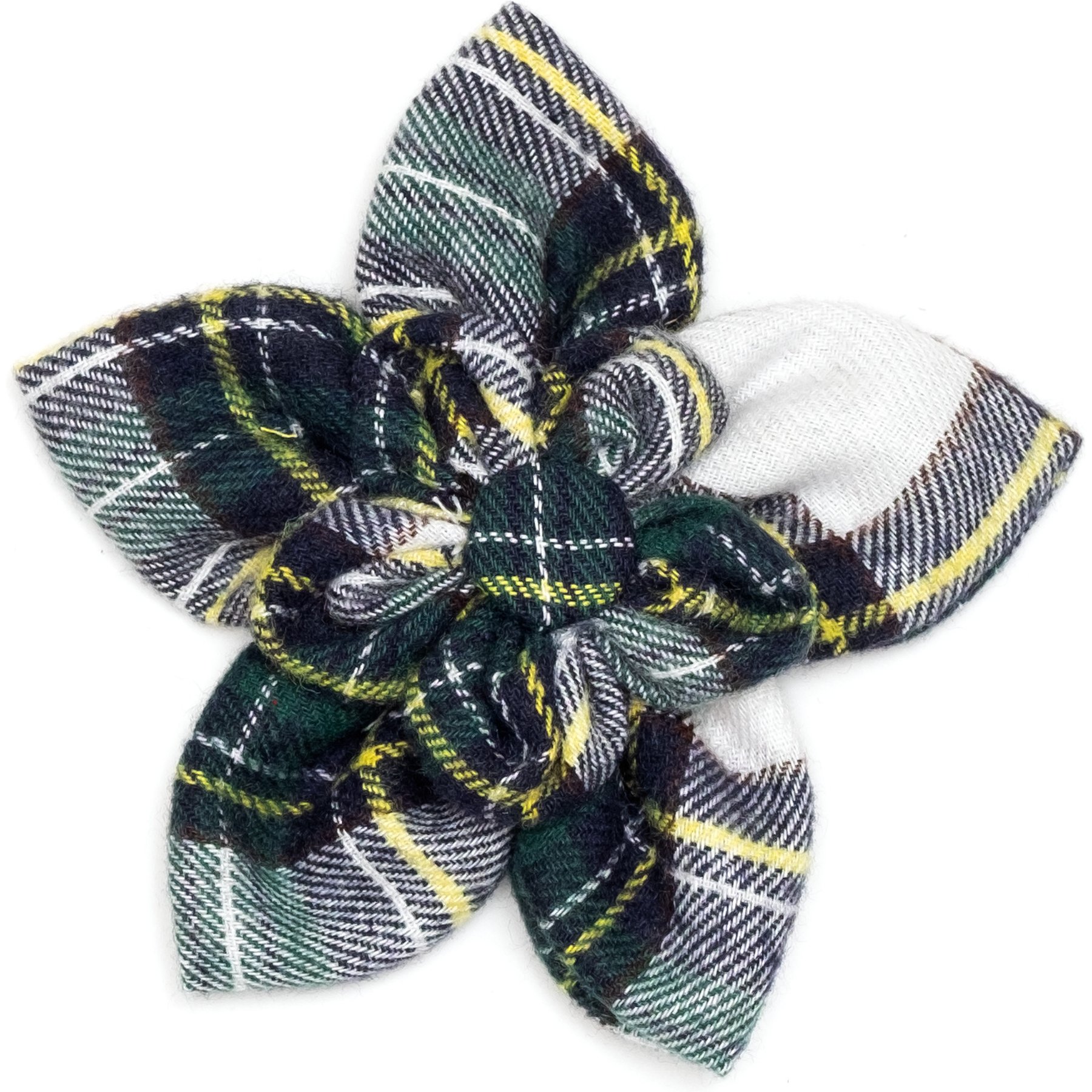 The Worthy Dog Stewart Tartan Flower Dog Collar Accessory, Green, White, Large