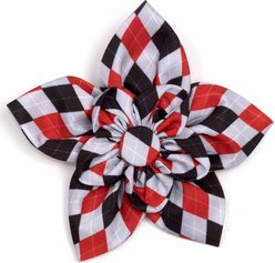 The Worthy Dog Preppy Argyle Flower Dog Collar Accessory, Red, Gray, Small