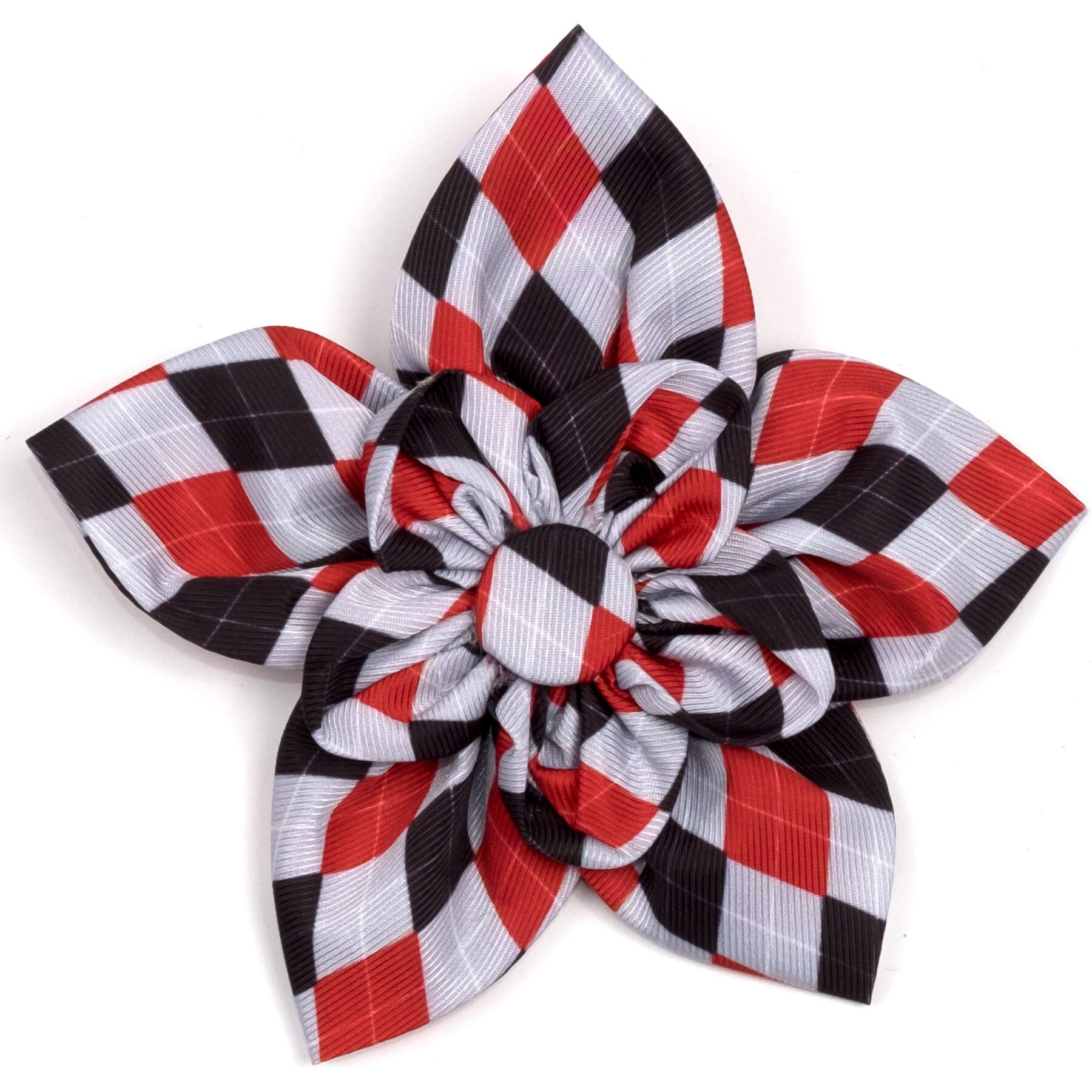 The Worthy Dog Preppy Argyle Flower Dog Collar Accessory, Red, Gray, Large