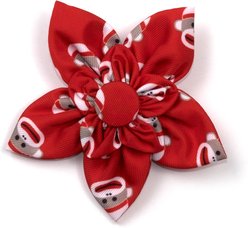 The Worthy Dog Sock Monkey Flower Dog Collar Accessory, Red, Large