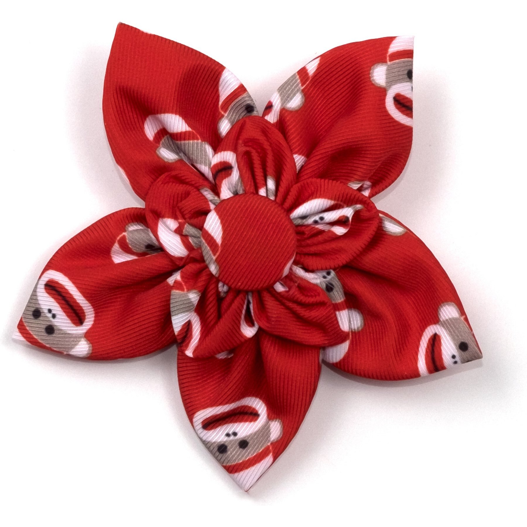 The Worthy Dog Sock Monkey Flower Dog Collar Accessory, Red, Small