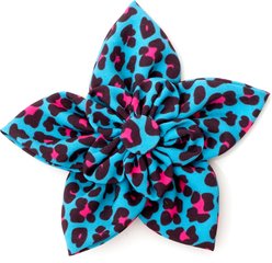 The Worthy Dog Leopard Flower Dog Collar Accessory, Teal, Large