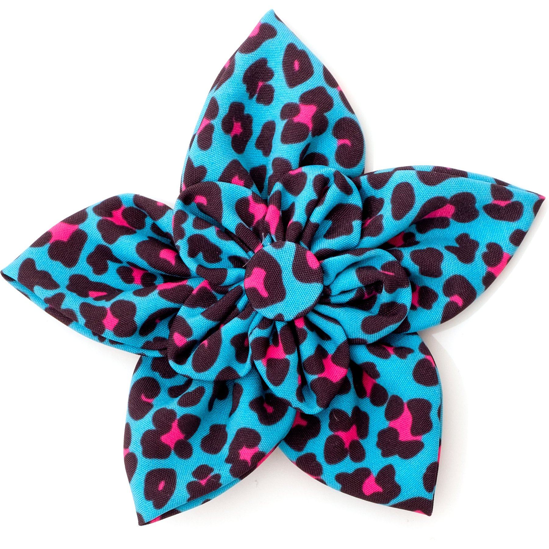 The Worthy Dog Leopard Flower Dog Collar Accessory, Teal, Small