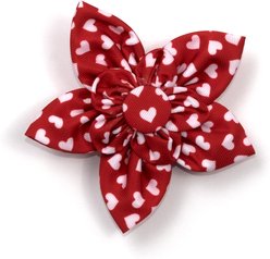 The Worthy Dog Hearts Flower Dog Collar Accessory, Red, Large