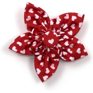 The Worthy Dog Hearts Flower Dog Collar Accessory, Red, Small