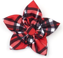 The Worthy Dog Bias Plaid Flower Dog Collar Accessory, Red, Large