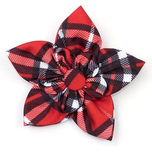The Worthy Dog Bias Plaid Flower Dog Collar Accessory, Red, Small