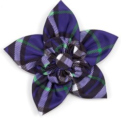 The Worthy Dog Bias Plaid Flower Dog Collar Accessory, Purple, Large