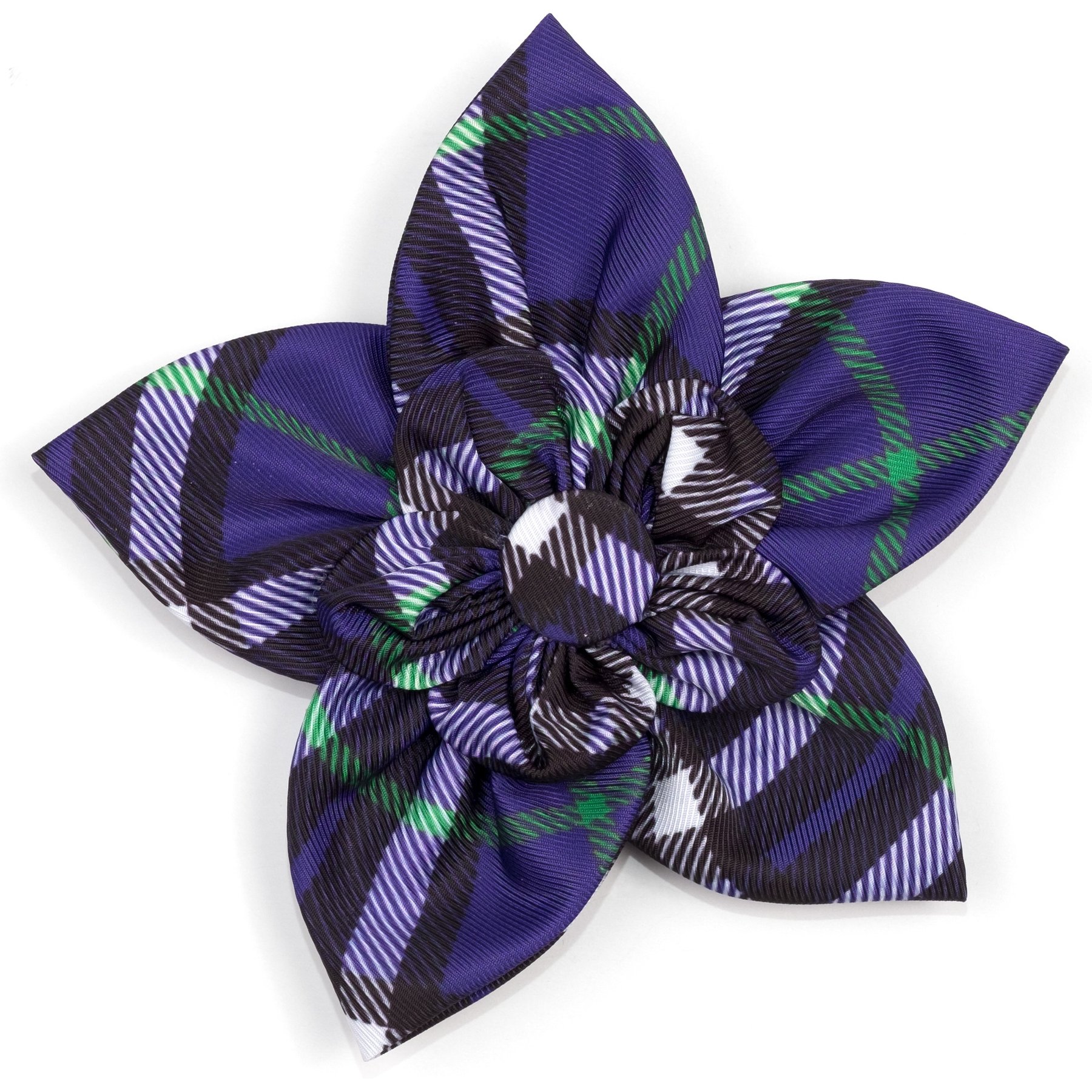 The Worthy Dog Bias Plaid Flower Dog Collar Accessory, Purple, Large