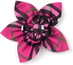 The Worthy Dog Bias Plaid Flower Dog Collar Accessory, Pink, Small