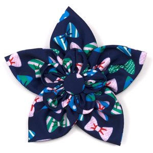 The Worthy Dog Bow Ties Flower Dog Collar Accessory, Navy, Small