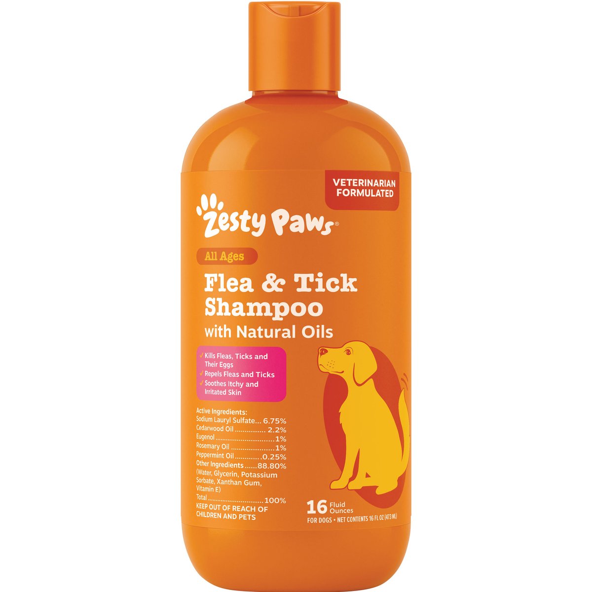 Zesty Paws Flea & Tick Veterinary Formulated Soothing Deodorizing Shampoo for Dogs, 16-fl oz bottle