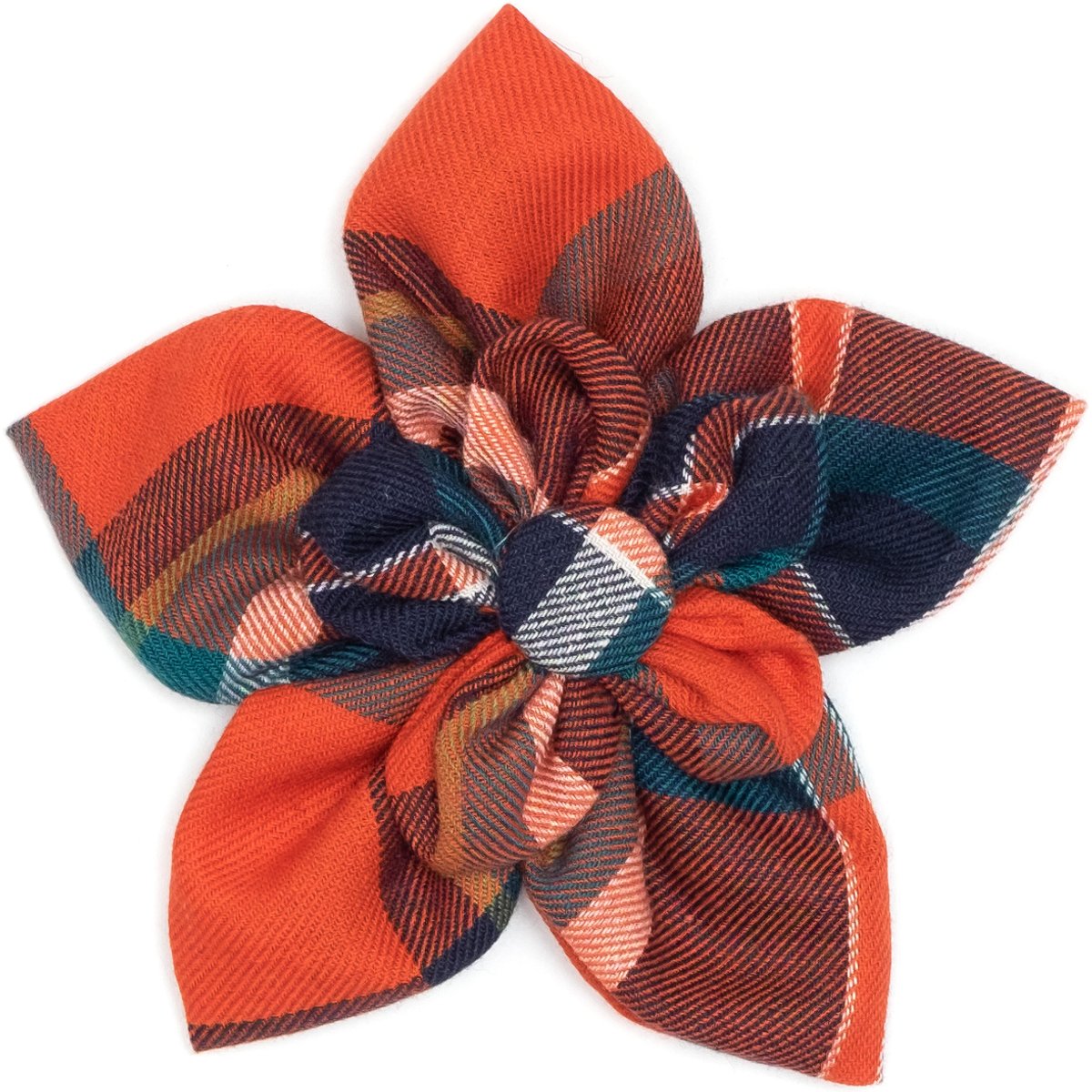 The Worthy Dog Plaid Flower Dog Collar Accessory, Orange, Navy, Large