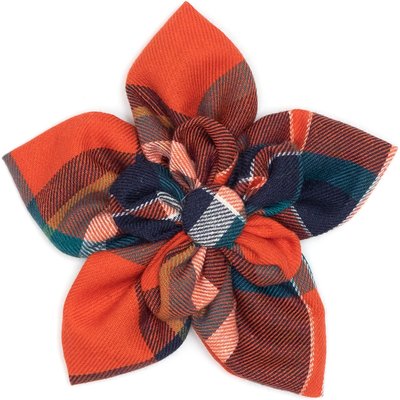 The Worthy Dog The Worthy Dog Plaid Flower Dog Collar Accessory, Orange, Navy, Large