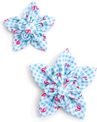 The Worthy Dog Gingham Flamingos Flower Dog Collar Accessory, Aqua, White, Small slide 2 of 3