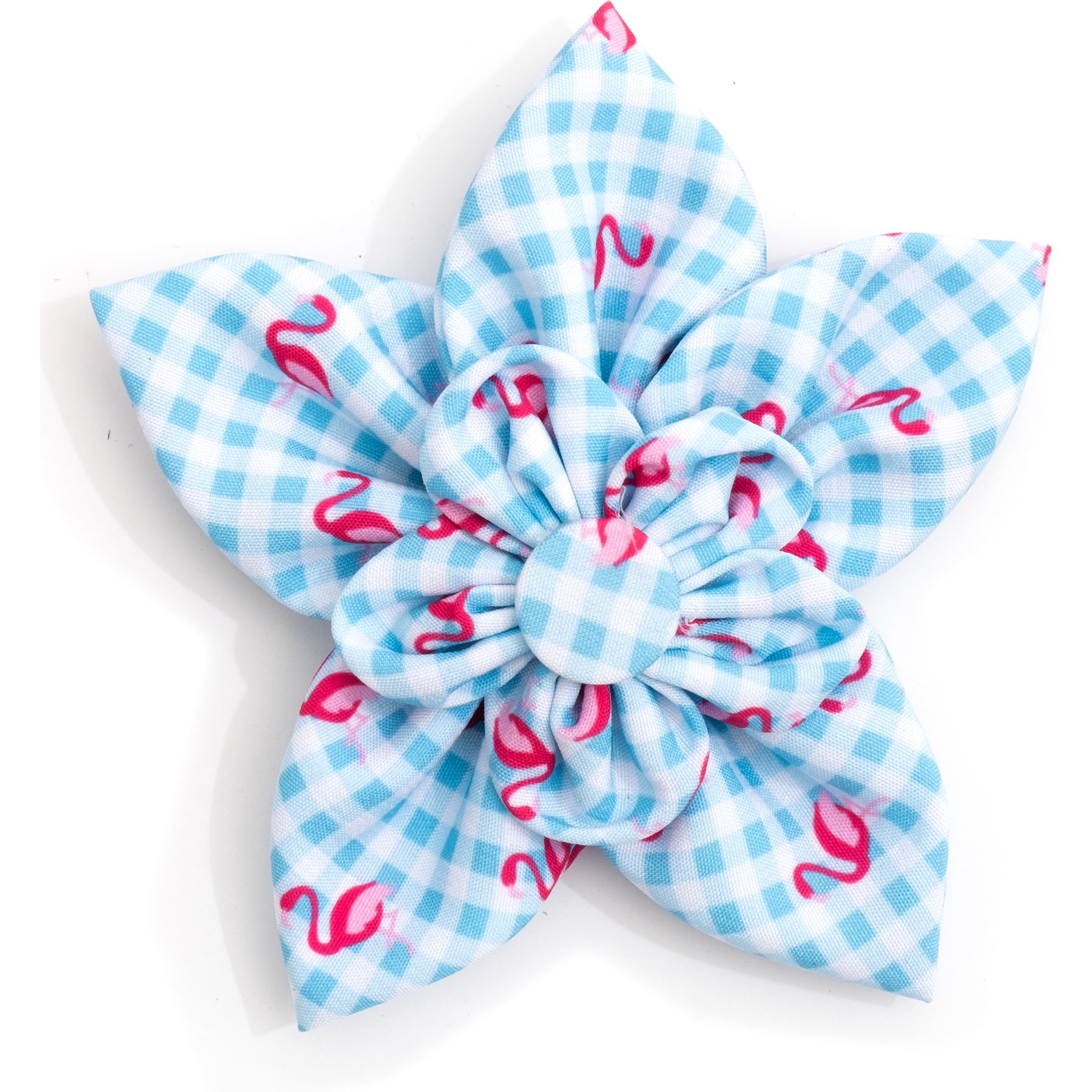 The Worthy Dog Gingham Flamingos Flower Dog Collar Accessory, Aqua, White, Large