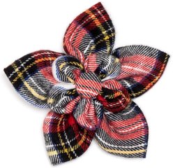 The Worthy Dog Stewart Tartan Flower Dog Collar Accessory, Red, White, Small