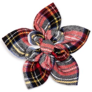The Worthy Dog Stewart Tartan Flower Dog Collar Accessory, Red, White, Small