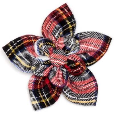 The Worthy Dog The Worthy Dog Stewart Tartan Flower Dog Collar Accessory, Red, White, Small