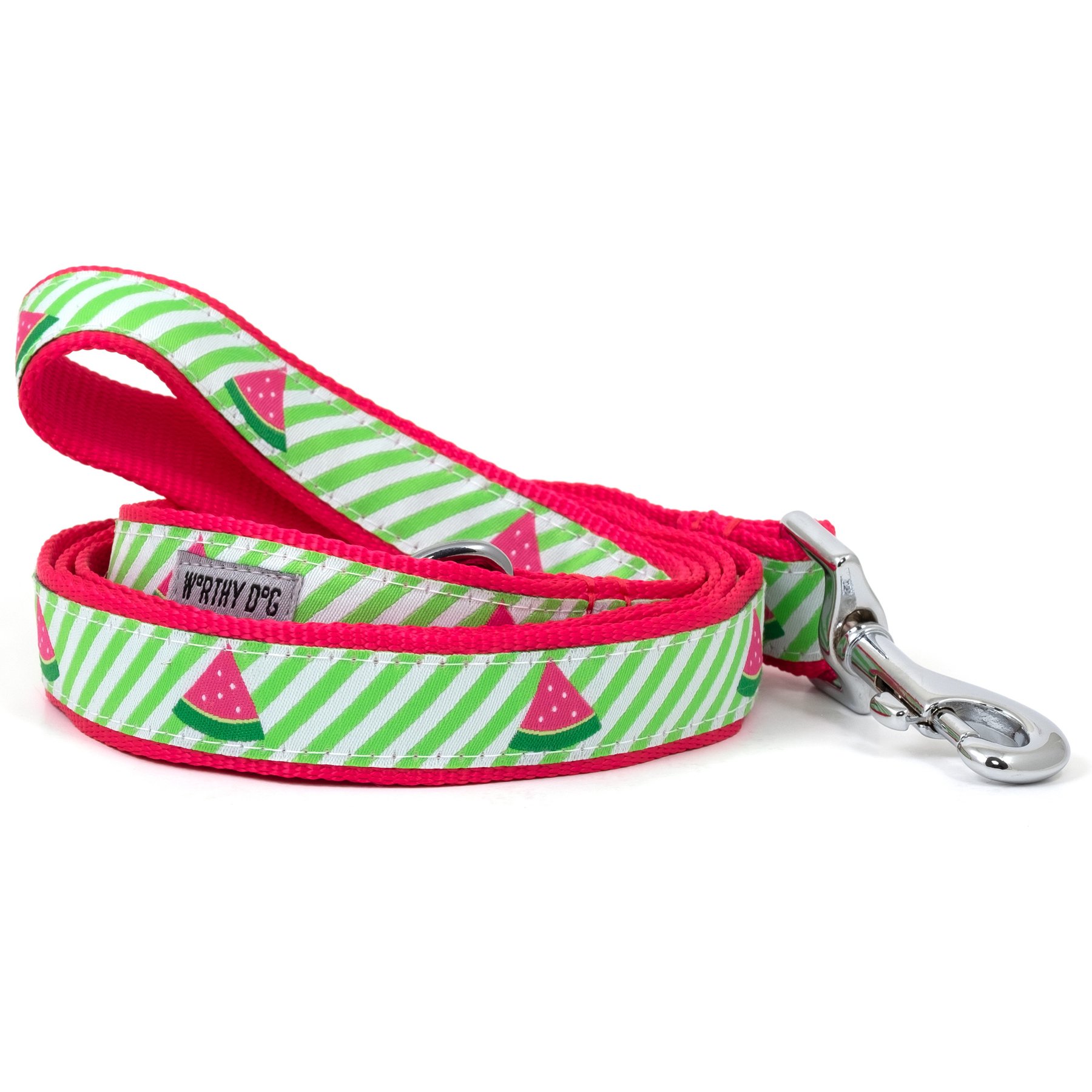 The Worthy Dog Stripe Watermelon Dog Leash, Green/White, Large: 5-ft long, 1-in wide