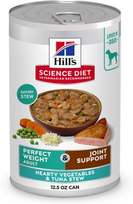 Hill's Science Diet Adult Perfect Weight Management & Joint Support Hearty Vegetables & Tuna Stew Wet Dog Food, 12.5-oz can, 12 count