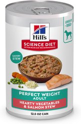 Hill's Science Diet Adult Perfect Weight Management Hearty Vegetables & Salmon Stew Wet Dog Food, 12.5-oz can, 12 count