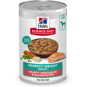 Hill's Science Diet Adult Perfect Weight Management Hearty Vegetables & Salmon Stew Wet Dog Food, 12.5-oz can, 12 count
