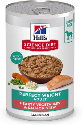 Hill's Science Diet Adult Perfect Weight Management Hearty Vegetables & Salmon Stew Wet Dog Food, 12.5-oz can, 12 count
