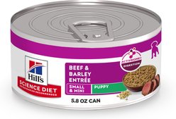 Hill's Science Diet Puppy Small Breed & Mini Breed Beef & Barley Entree Wet Dog Food, 5.8-oz can, 24 count