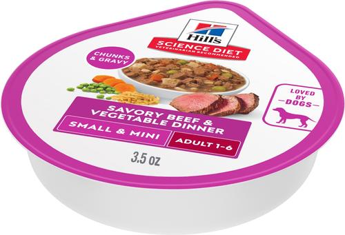 Hill's Science Diet Adult Small Breed & Mini Breed Savory Stew Beef & Vegetable Wet Dog Food Trays, 3.5-oz, 12 count