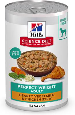 Hill's Science Diet Adult Perfect Weight Management Hearty Vegetable & Chicken Stew Wet Dog Food, 12.5-oz can, case of 12