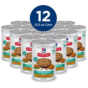 Hill's Science Diet Adult Perfect Weight Management Hearty Vegetable & Chicken Stew Wet Dog Food, 12.5-oz can, case of 12