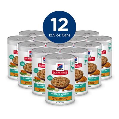 Show full view: Hill's Science Diet Adult Perfect Weight Management Hearty Vegetable & Chicken Stew Wet Dog Food, 12.5-oz can, case of 12 slide 4 of 13