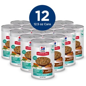 Hill's Science Diet Adult Perfect Weight Management & Joint Support Hearty Vegetables & Tuna Stew Wet Dog Food, 12.5-oz can, 12 count