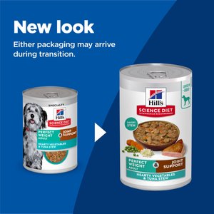 Hill's Science Diet Adult Perfect Weight Management & Joint Support Hearty Vegetables & Tuna Stew Wet Dog Food, 12.5-oz can, 12 count