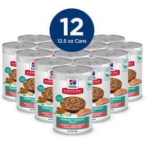 Hill's Science Diet Adult Perfect Weight Management Hearty Vegetables & Salmon Stew Wet Dog Food, 12.5-oz can, 12 count