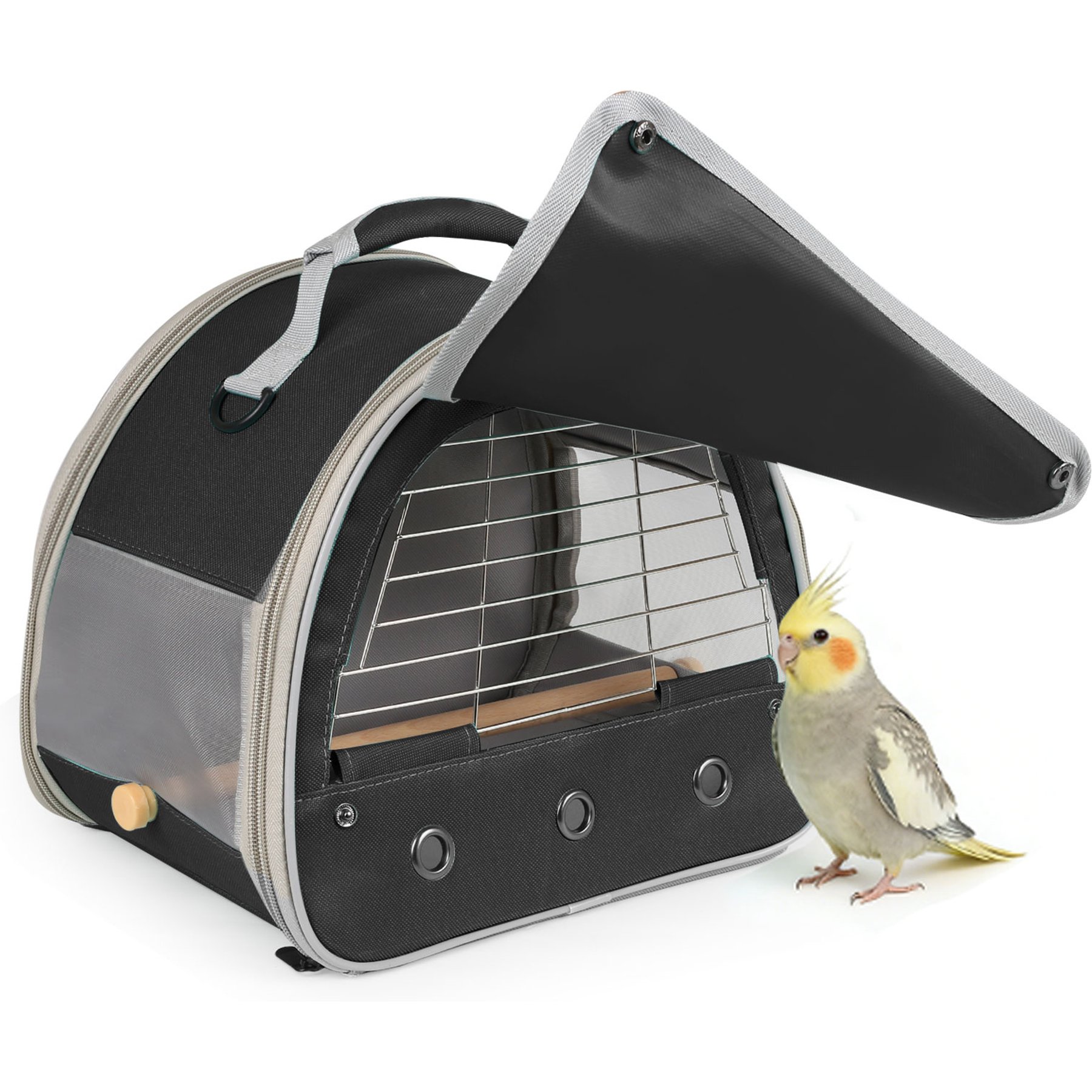 Halinfer Lightweight Polyester Cockatiel Carrier with Metal Grate, 12 x 8 x 12-in, Black