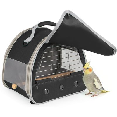 Halinfer Halinfer Lightweight Polyester Cockatiel Carrier with Metal Grate, 12 x 8 x 12-in, Black