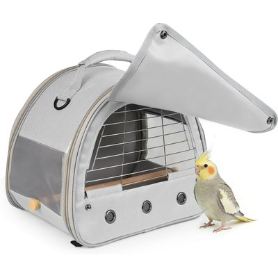 Halinfer Halinfer Lightweight Polyester Cockatiel Carrier with Metal Grate, 12 x 8 x 12-in, Grey