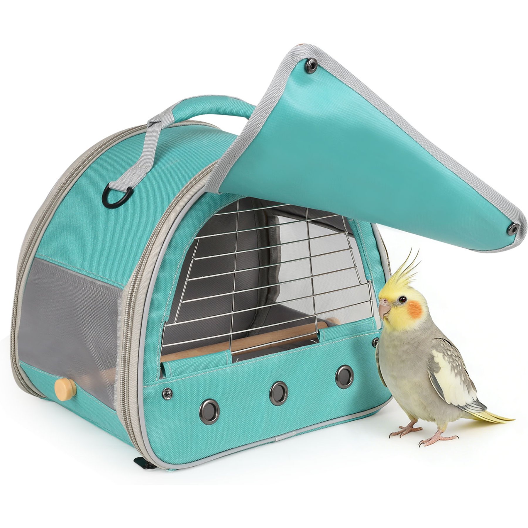Halinfer Lightweight Polyester Cockatiel Carrier with Metal Grate, 12 x 8 x 12-in, Green