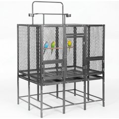 RYPetmia Divided Heavy-Duty Metal Parrot Bird Flight Cage with Playtop, Stand, Feeding Cups & Perches, Large, Gray