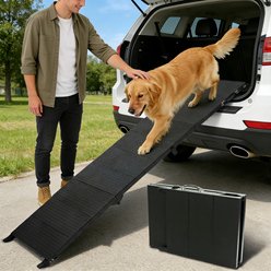 Niubya Long Folding Collapsible Dog Car Ramp, Black, 71-in