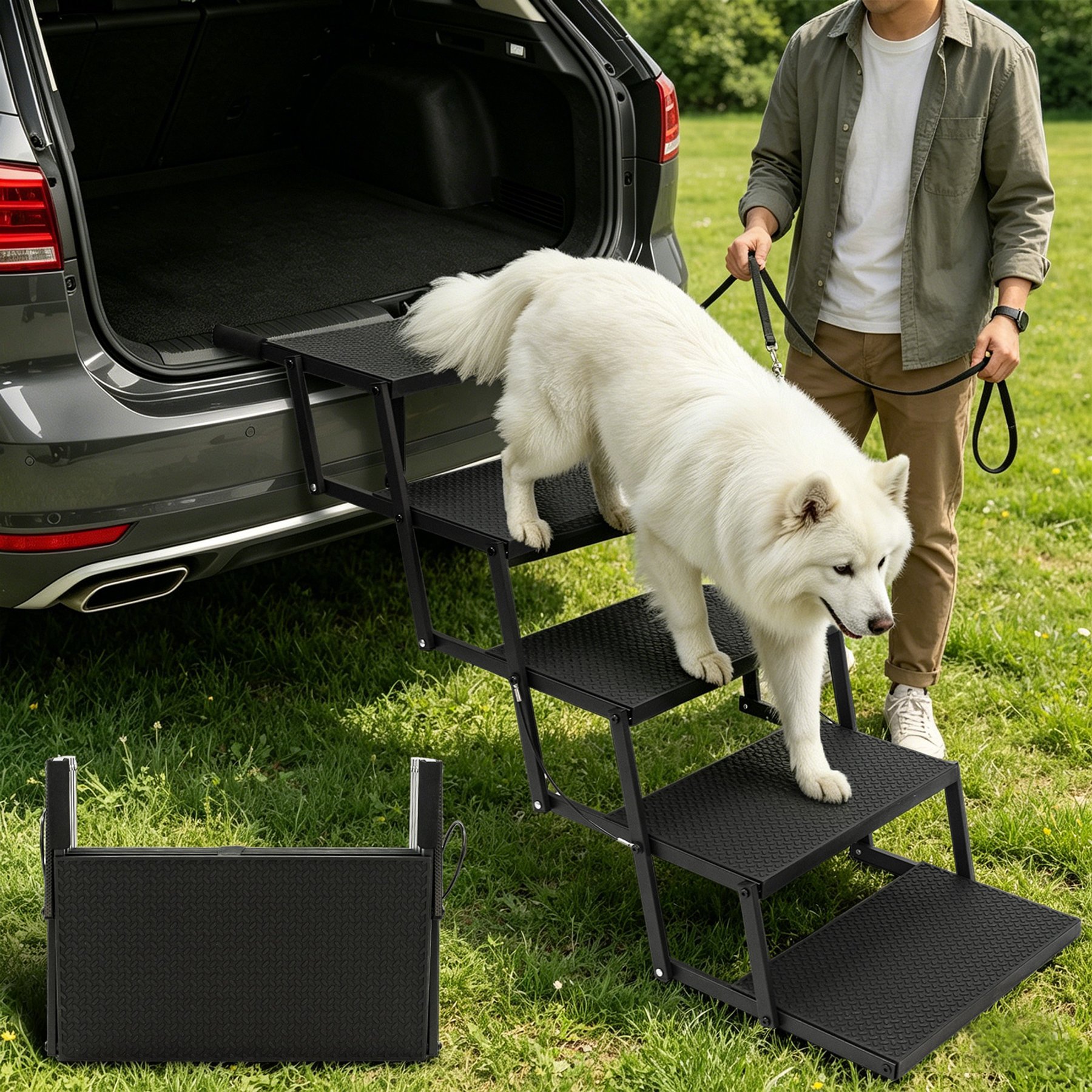 Niubya Foldable Dog Car Ramp, Black, 5 step