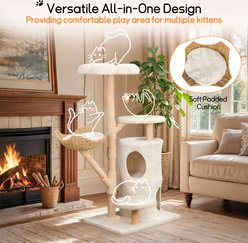 Wisfor Indoor 55.91-in Polyester Condo Cat Tree Tower with Scratching Posts, Top Perches & Hideaways, White slide 2 of 9