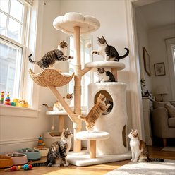Wisfor Indoor 55.91-in Polyester Condo Cat Tree Tower with Scratching Posts, Top Perches & Hideaways, White