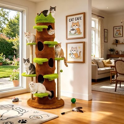 Wisfor Wisfor Indoor Multi-Level 72.83-in Polyester Condo Cat Tree with Scratching Post & Crown-Shaped Perch Plush Stairs, Green