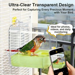 Twinsing Transparent Cage Accessory Plastic Bird Bath Tub with Feeding Station, Green slide 2 of 7